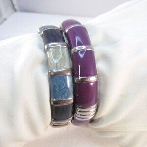 Enamel Bamboo Style Hinge Bracelets Set of 2 Purple and Green Blues